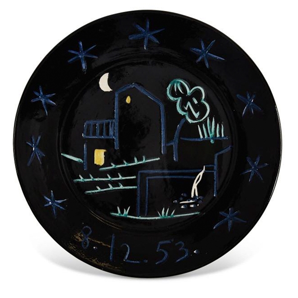 Pablo Picasso ''Paysage'', Number 205 -- Dramatic Ceramic Plate Created at the Madoura Pottery Studios